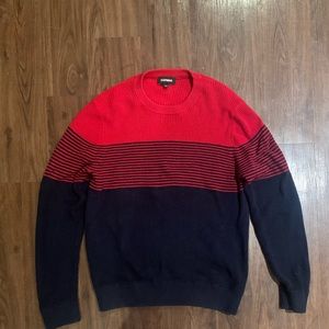 Express Men’s Sweater Medium Red Navy